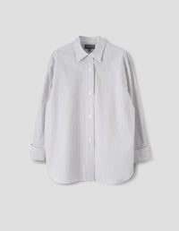 TURN UP CUFF SHIRT | SHADOW STRIPE COTTON | WHITE / GREY