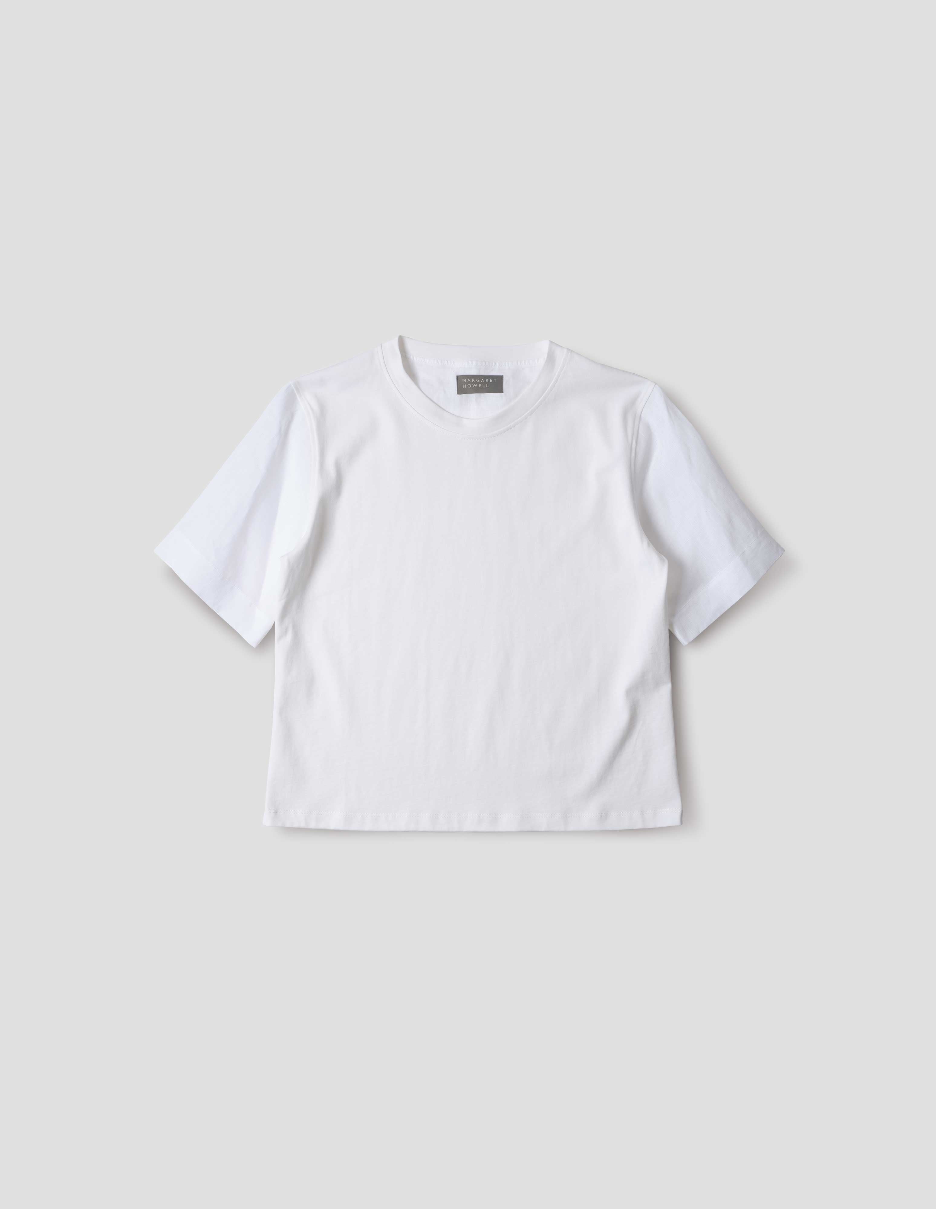 White cotton jersey Woven Sleeve T Shirt | Margaret Howell