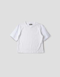 WOVEN SLEEVE T SHIRT | COTTON JERSEY | WHITE