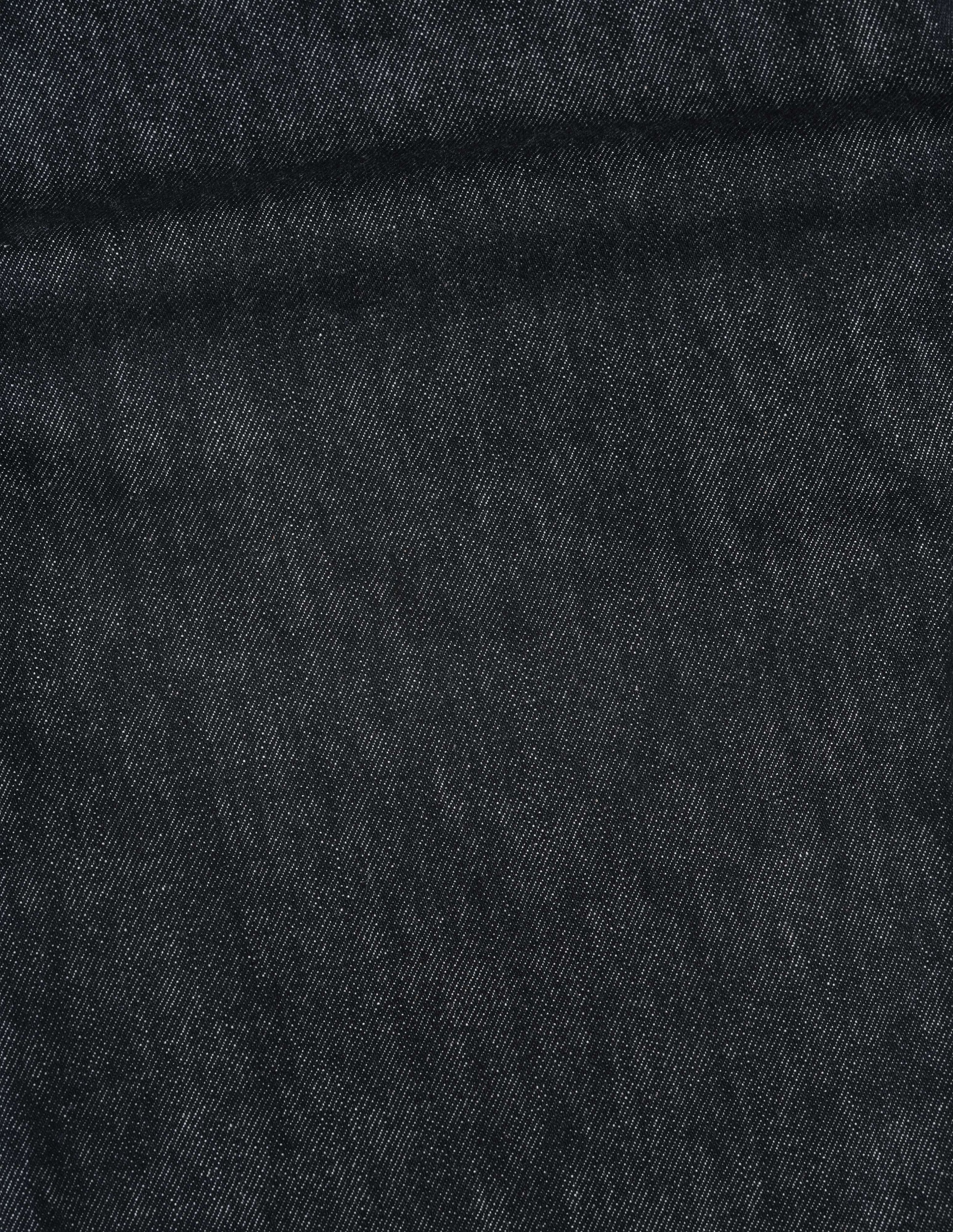 Black denim twill jeans, fabric swatch.