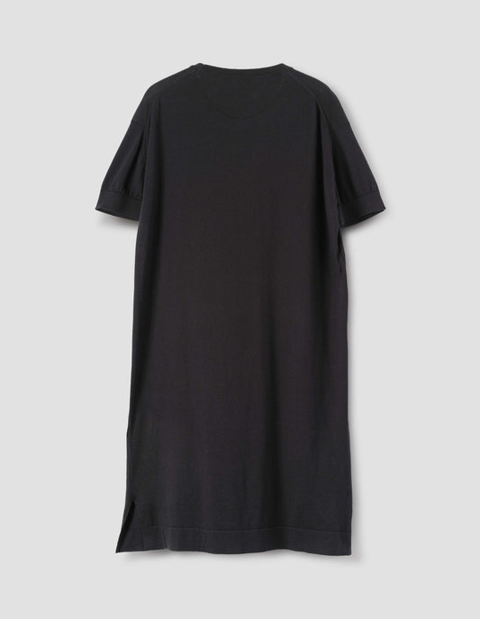 Black cotton night t shirt, with short sleeve. Back flat lay view.