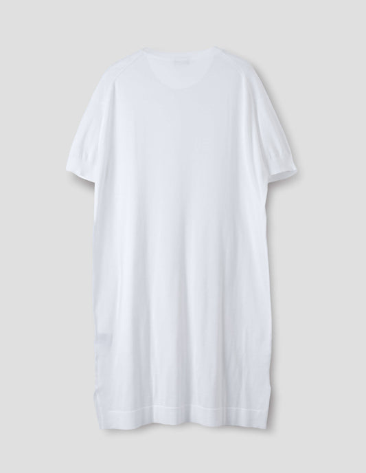 White cotton night t shirt, with short sleeve. Back flat lay view.