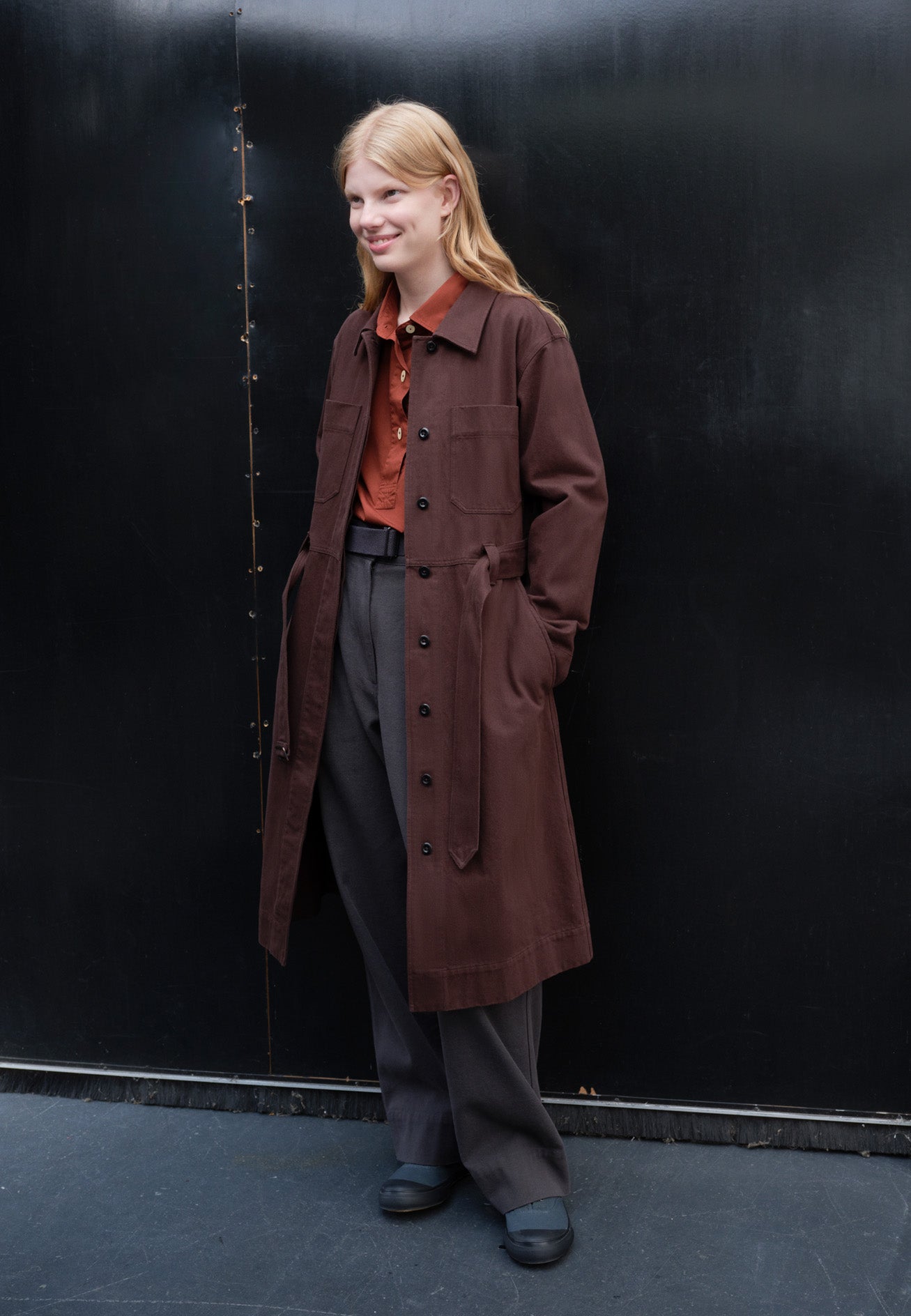 Brick cotton poplin Big Pocket Swing Shirt | MHL. by Margaret Howell