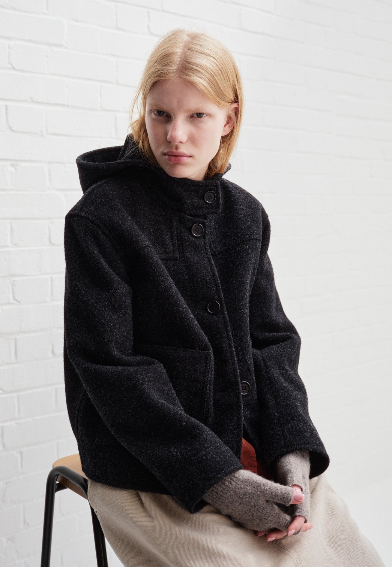 Charcoal felted wool Short Duffle Coat by Margaret Howell
