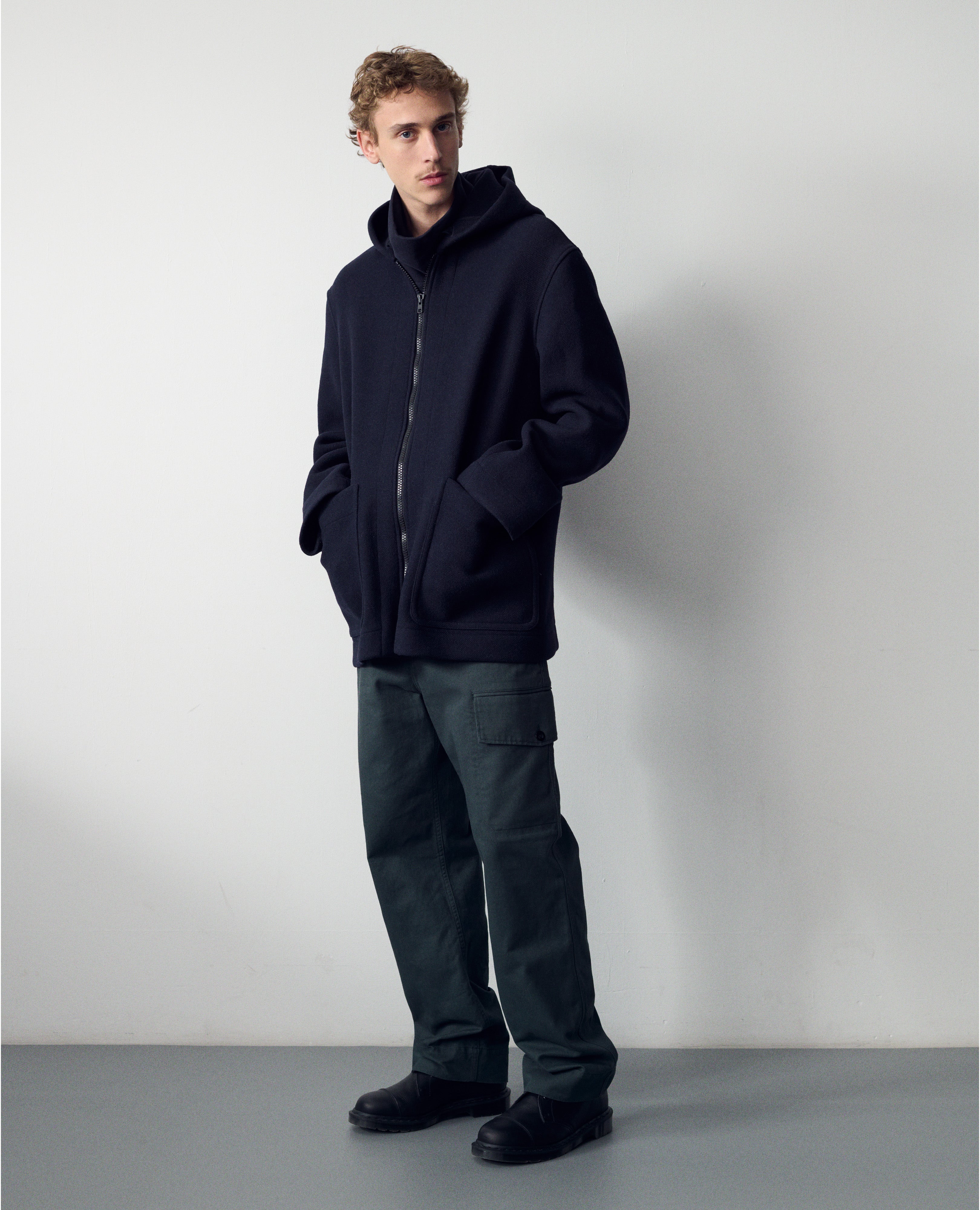 Dark navy wool melton Zip Through Duffle | MHL. by Margaret Howell