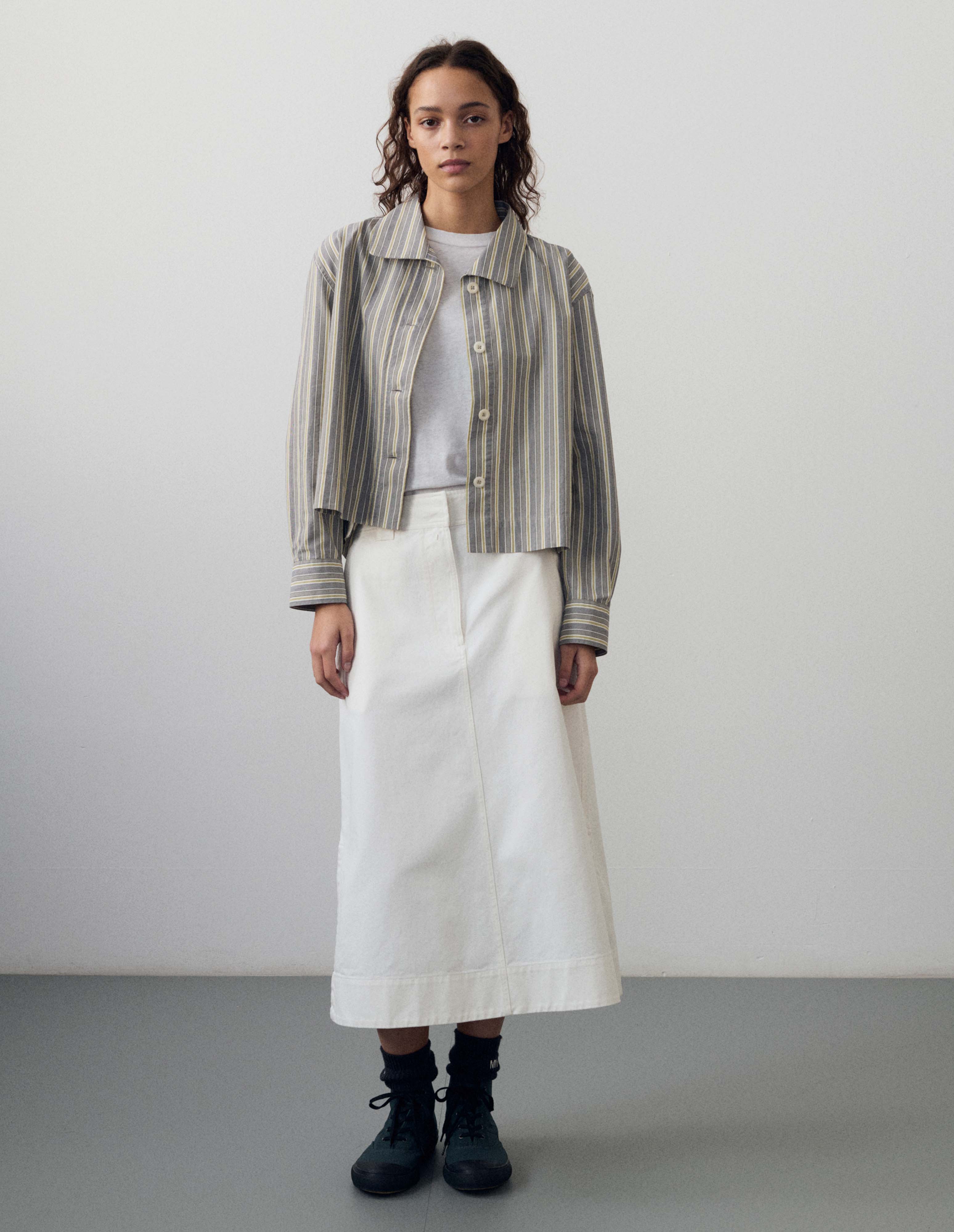 Off white soft cotton drill Side Vent Skirt | MHL. by Margaret Howell