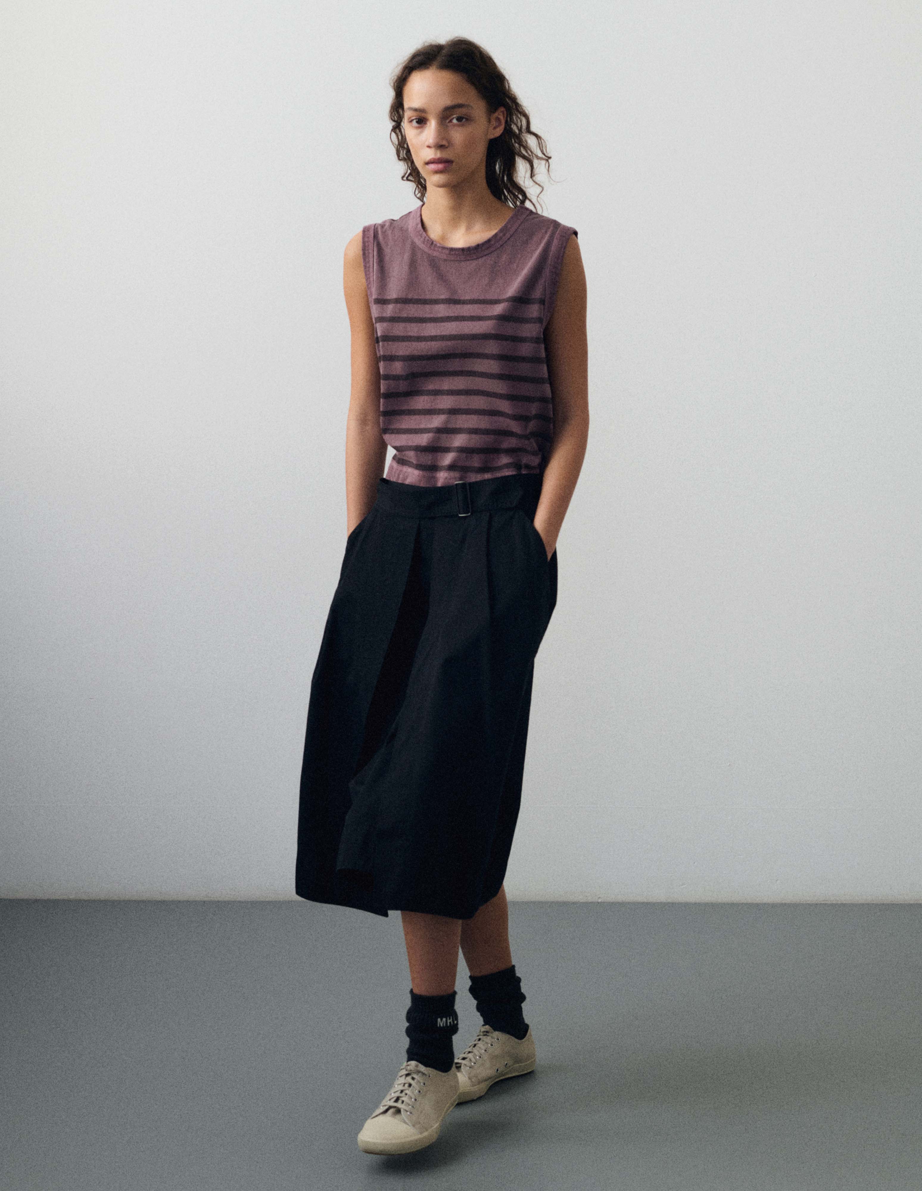 Black matte cotton twill Cinch Waist Skirt | MHL. by Margaret Howell