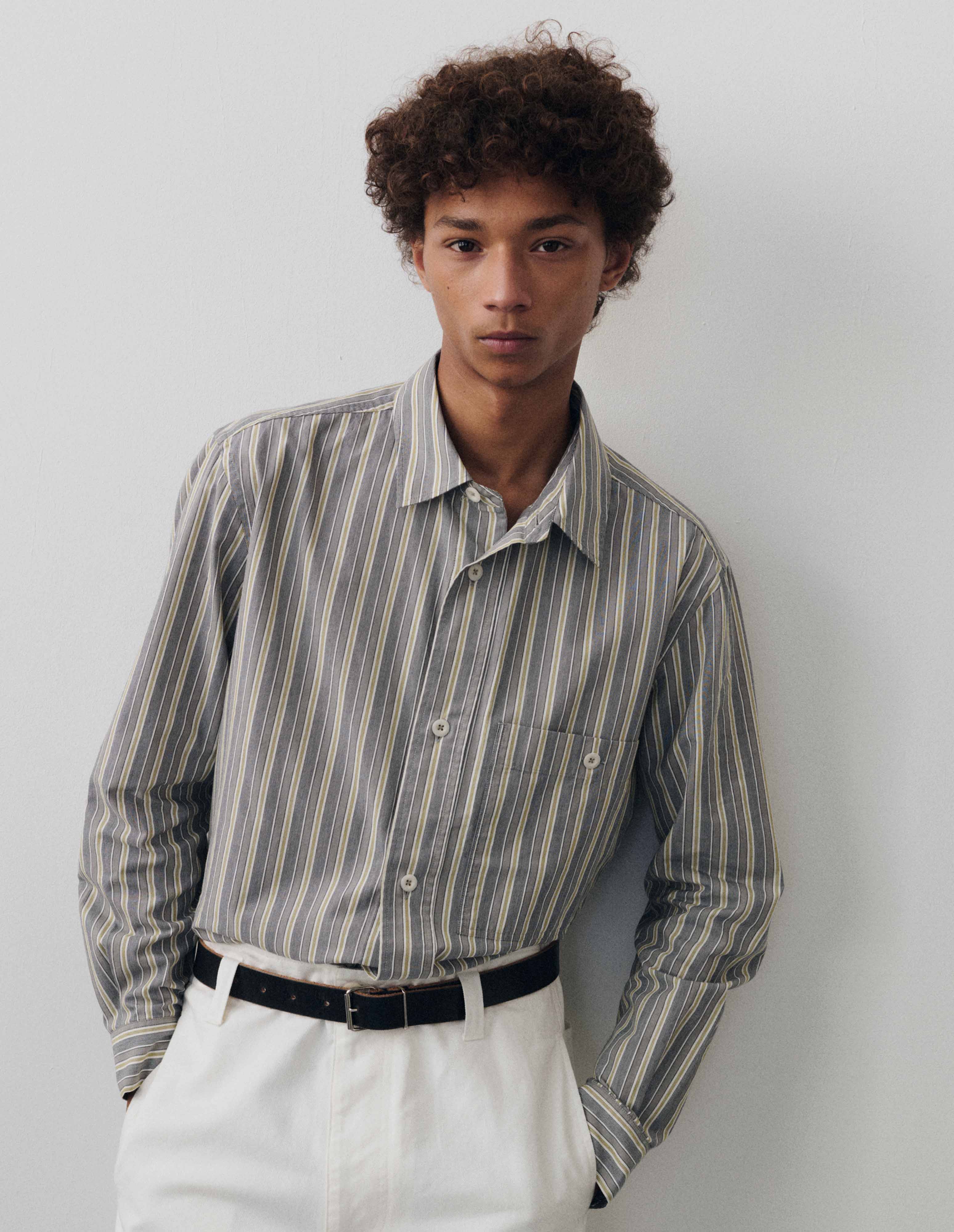 トップス MHL END ON END STRIPE COTTON SHIRT White and grey stripe cotton Overall Shirt | MHL. by Margaret Howell