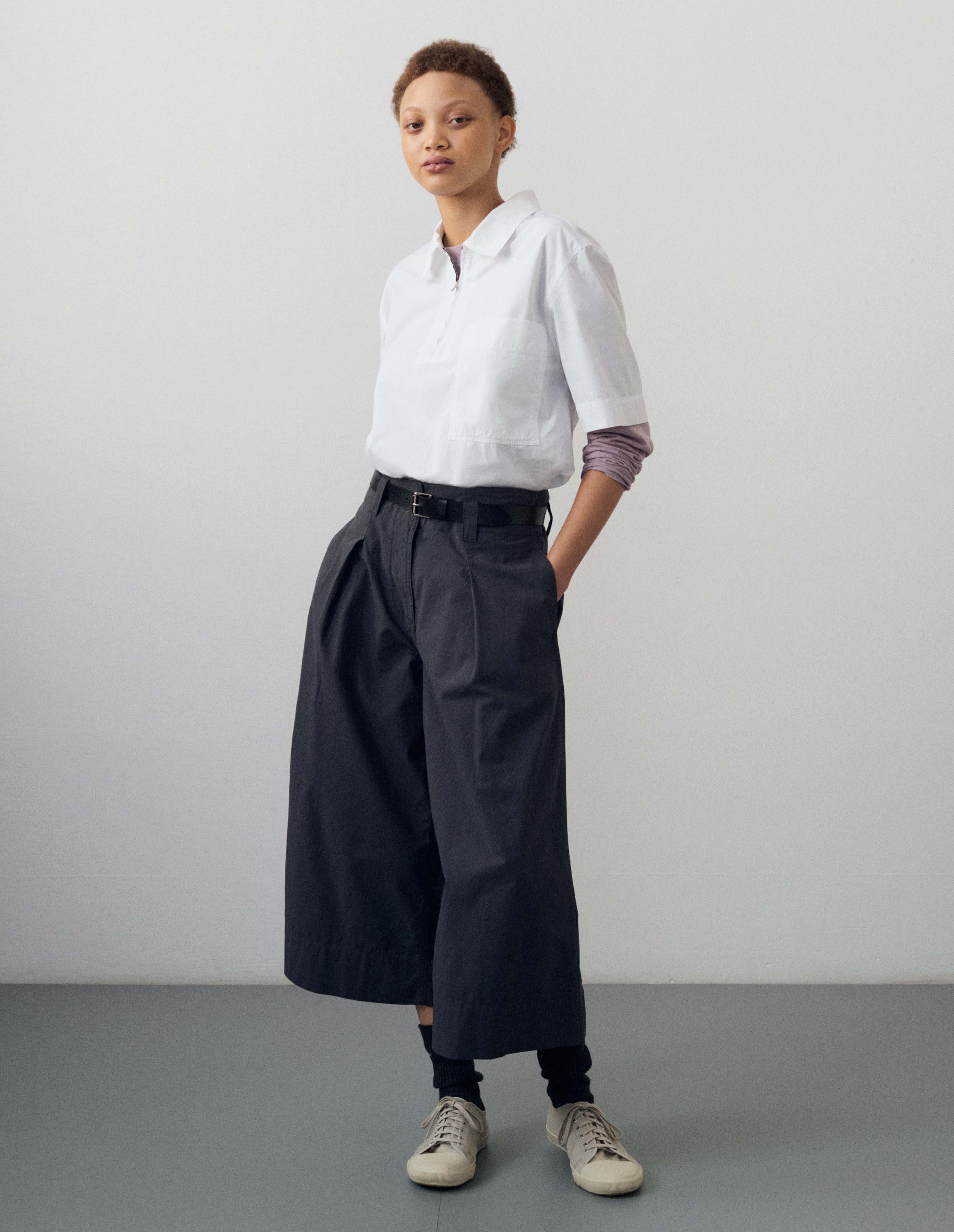 White compact cotton poplin Half Zip Shirt | MHL. by Margaret Howell