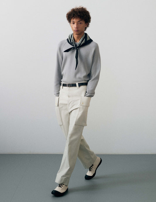 MHL. PRINTED WOVEN SCOUT SCARF | COMPACT COTTON POPLIN | FOG