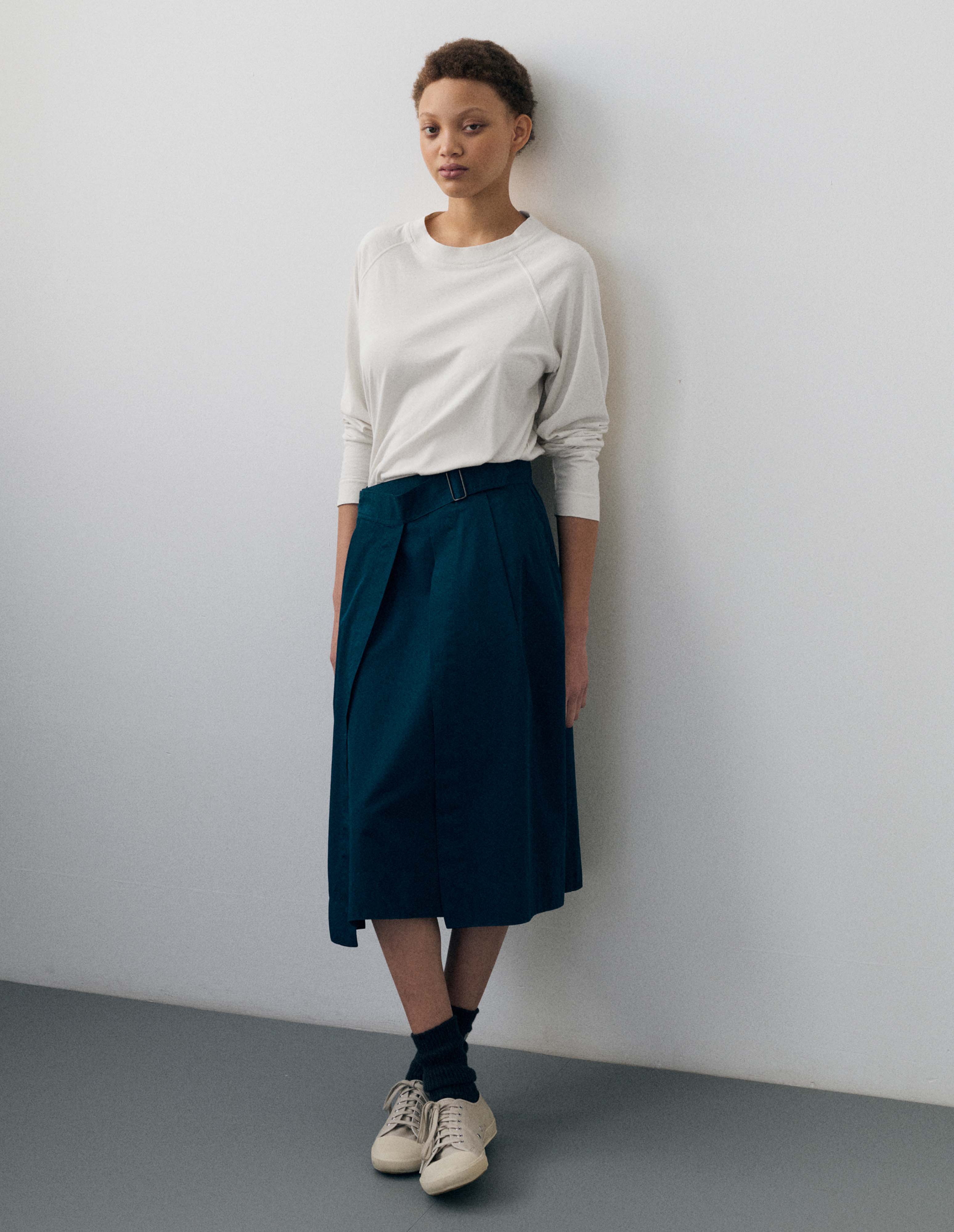 Algae matte cotton twill Cinch Waist Skirt | MHL. by Margaret Howell Algae matte cotton twill Cinch Waist Skirt | MHL. by Margaret Howell