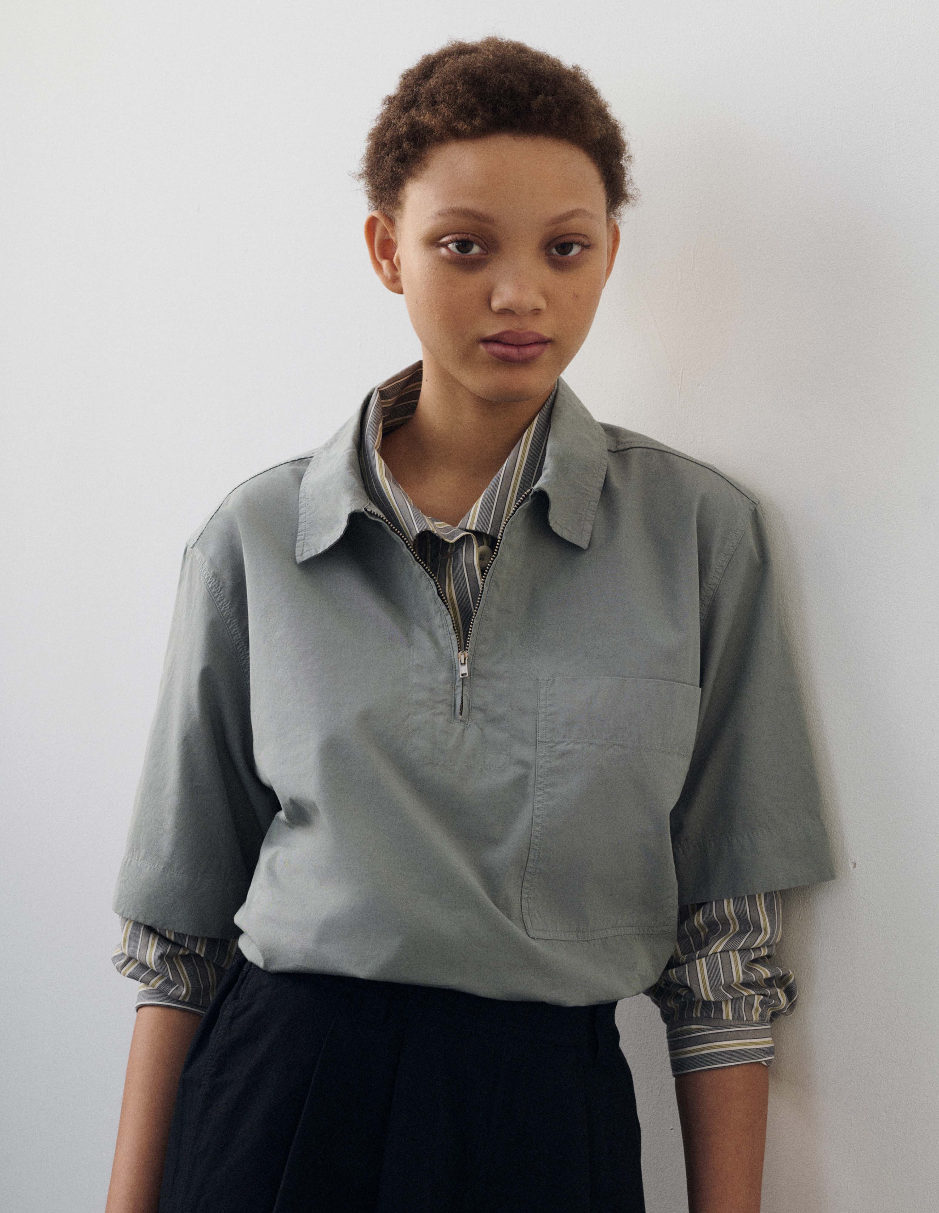 Fog compact cotton poplin Half Zip Shirt | MHL. by Margaret Howell